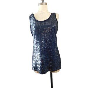 Garnet Hill Size S Small Black Scoop Neck Sequin Top